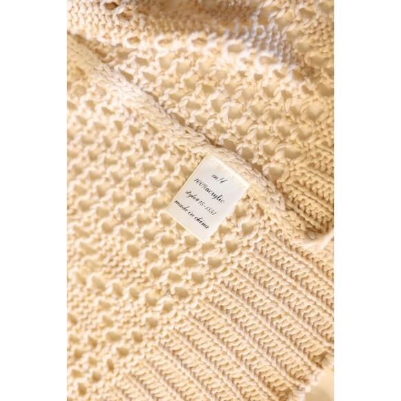 Alya Crochet Open Knit Fringe Long Cardigan Duster Coastal Boho Cottagecore M/L - Picture 10 of 11